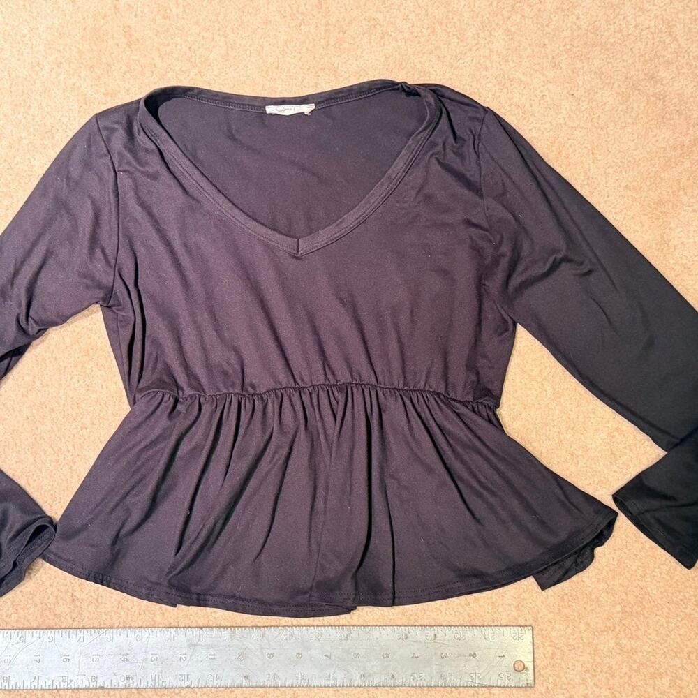 Olivia Rae Black Long Sleeve Peplum Top V-Neck Soft Knit Blouse Women's Size S